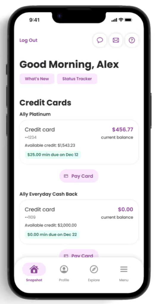 SoFi vs Ally: Mobile View Ally